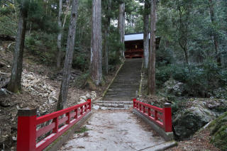 階段の上に仁王門が見える